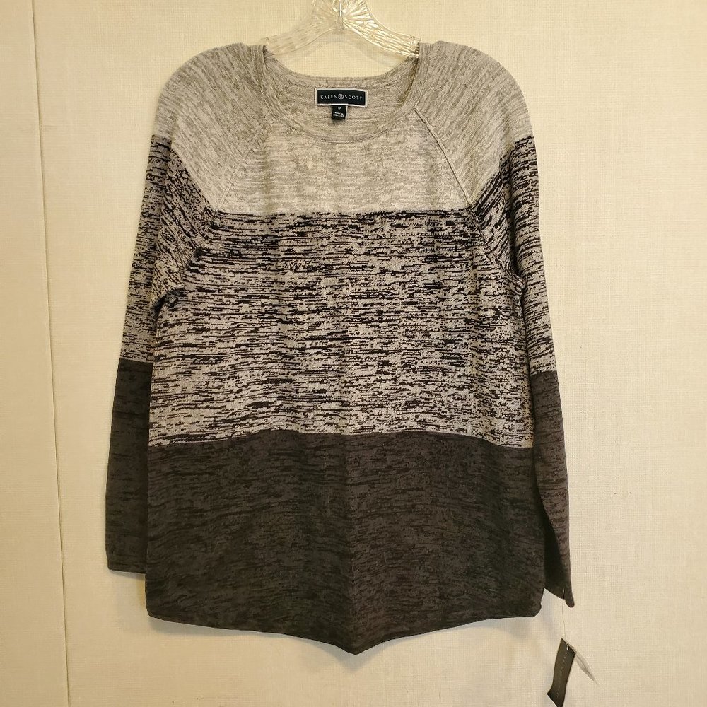 Lauren Scott Pullover Sweater. Size Medium. Deep‎ Black Combo.